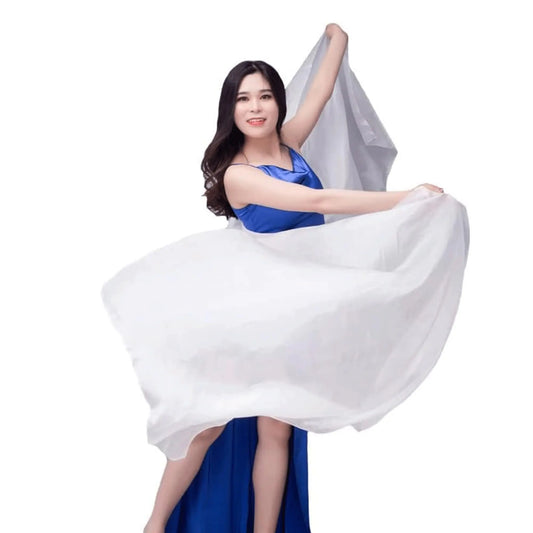 Aumulen 8mm Hand-made Belly Dance Silk Scarf Veils for Women Gradual Colors 98"x45" (White)