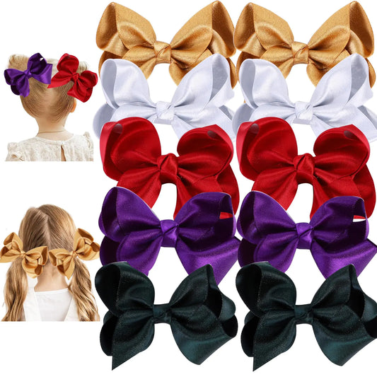10 PCS 4" Hand-made Shiny Glitter Ribbon Hair Bows Alligator Clips Hair Accessories for Little Teen Toddler Girls Kids (Gold)